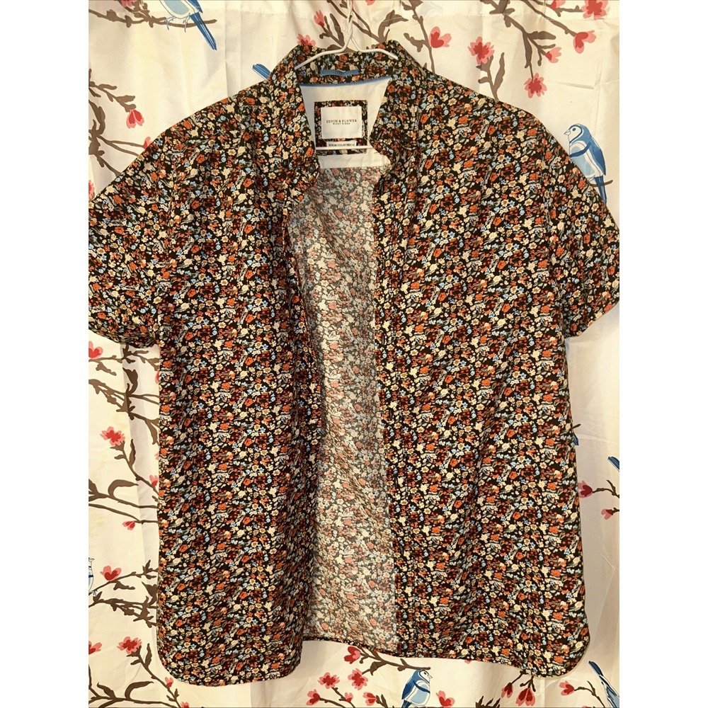 Denim And Flower Men's Medium Shirt Short Sleeve Floral Print